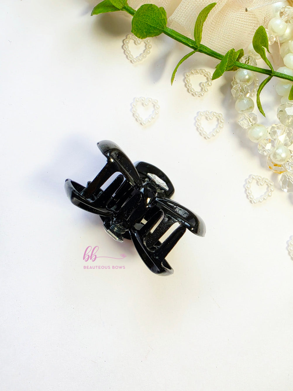 Black Bow Crystal Claw Clip