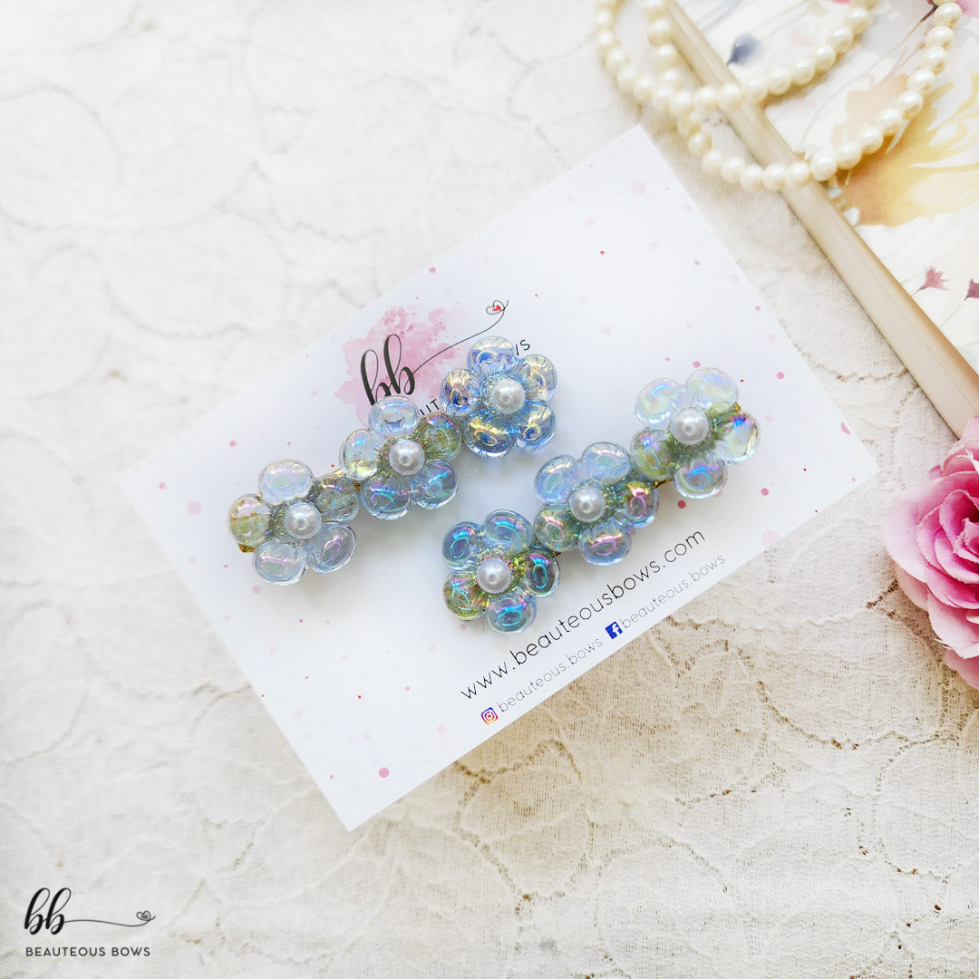 Holographic Pearl Flower Clip pair