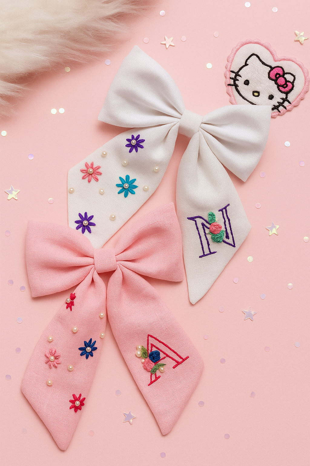 Customised Embroidery Pigtail Bow
