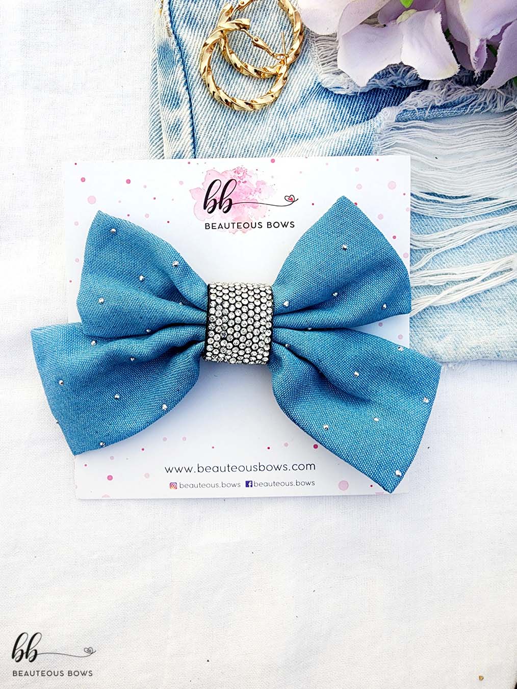 Denim Rhinestone Bow