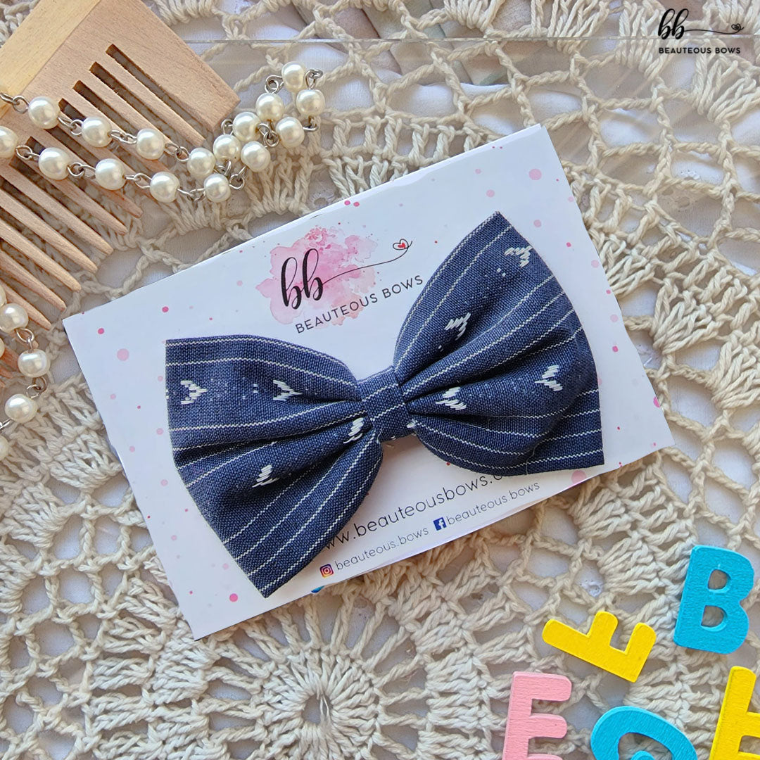 Denim Hearts Printed Hair Bow
