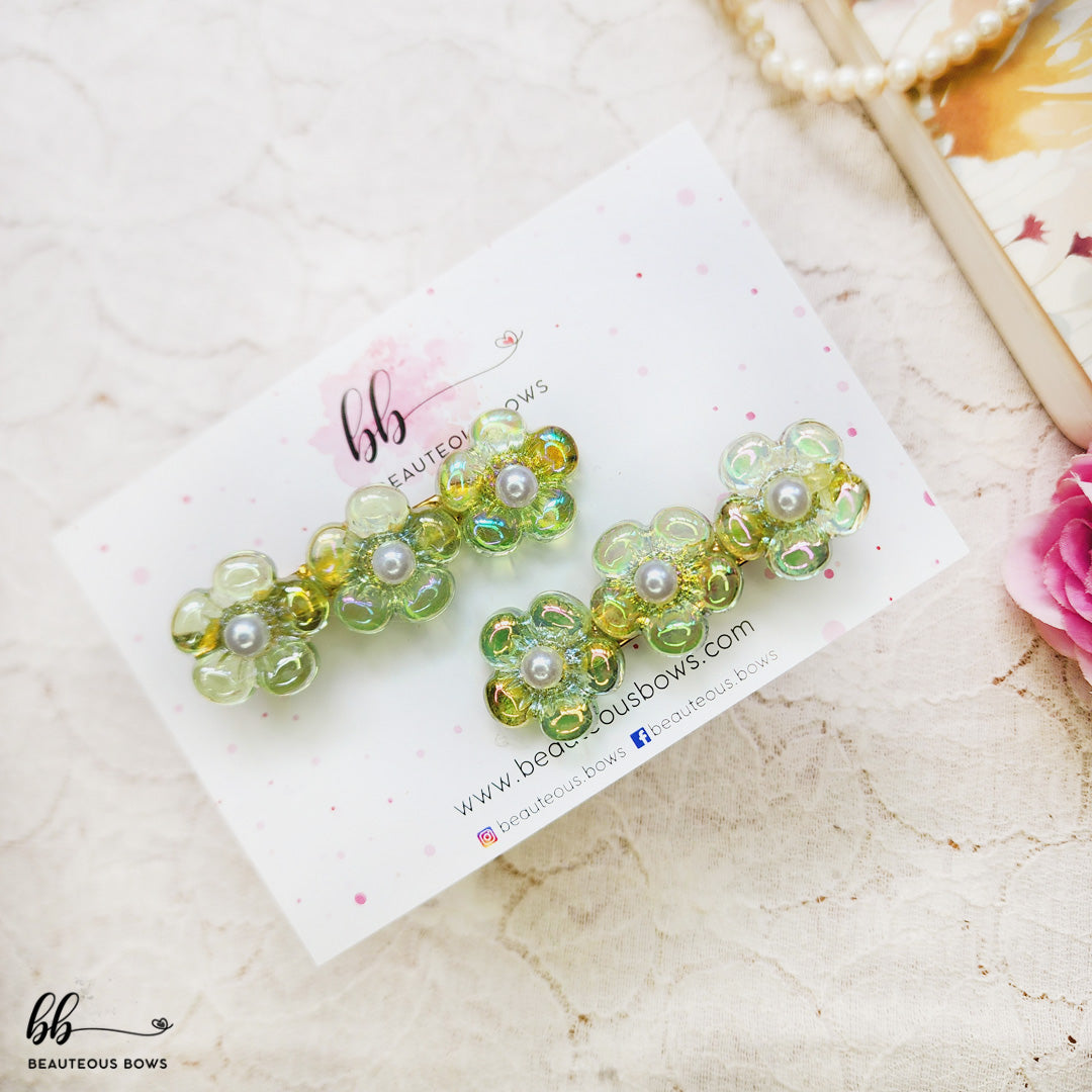 Holographic Pearl Flower Clip pair