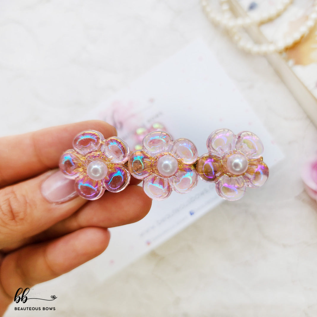 Holographic Pearl Flower Clip pair