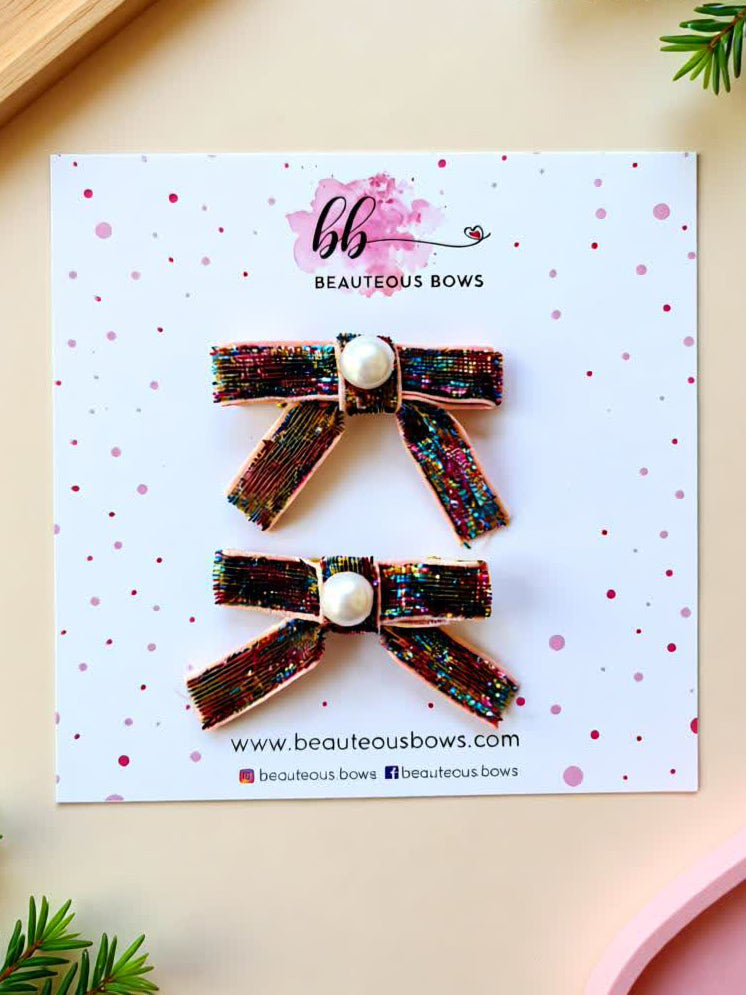 Multicolour Glitter Bow Set
