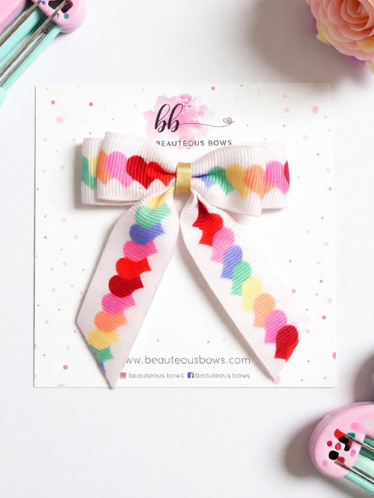 Heart White Pigtail Bow