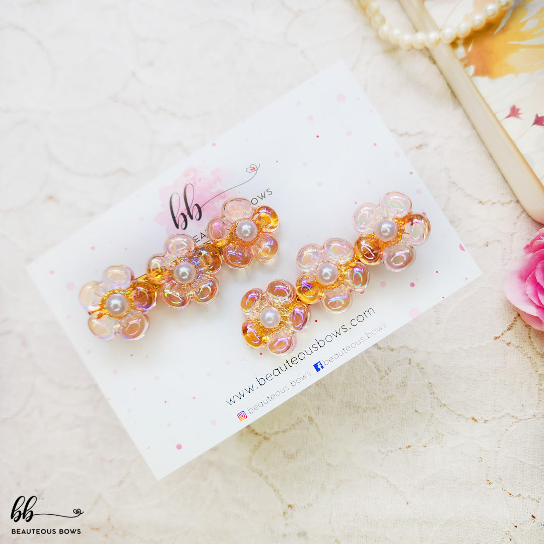 Holographic Pearl Flower Clip pair