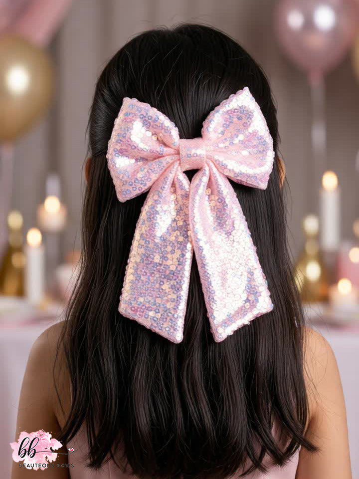 Pink Sequin Tail Bow