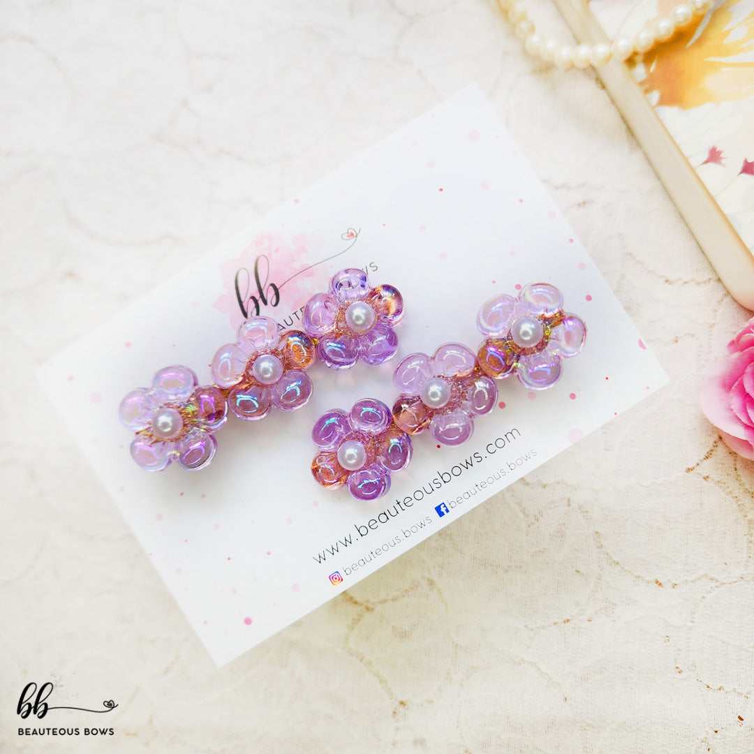 Holographic Pearl Flower Clip pair