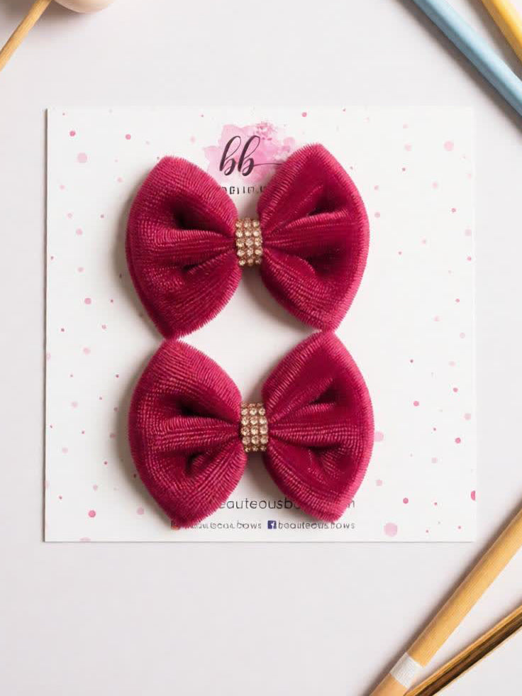 Velvet Rose Pink Bow Set