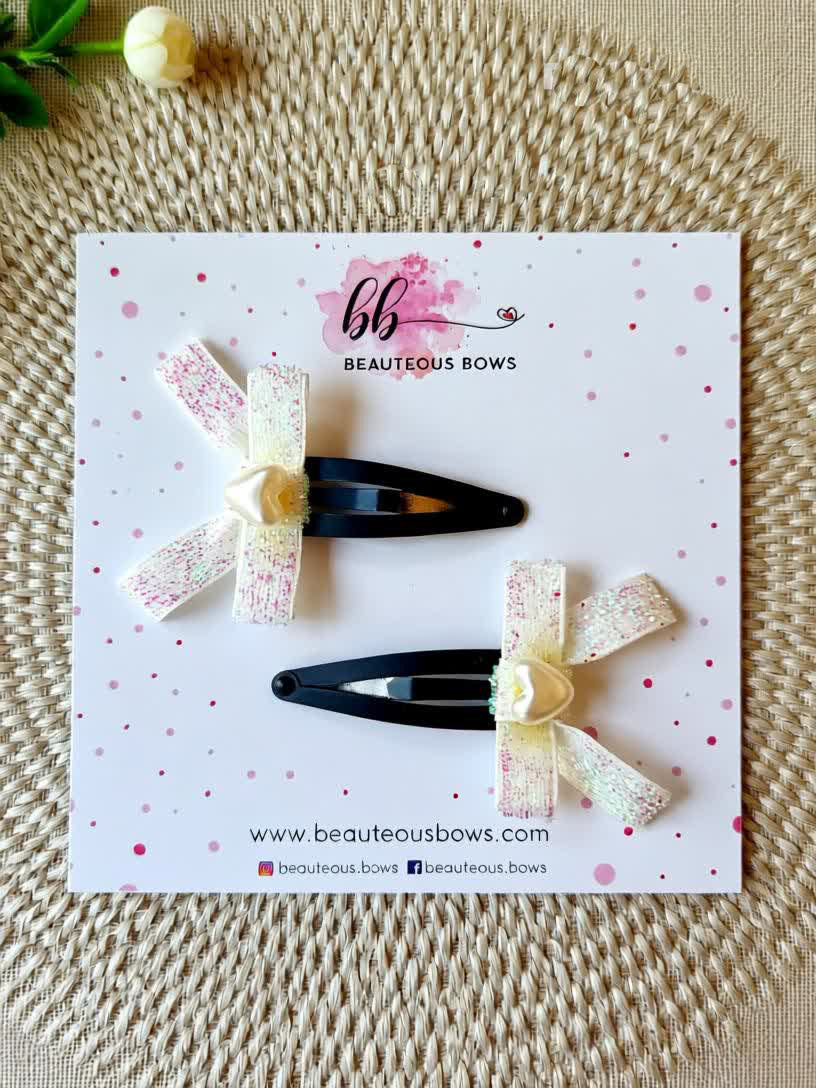 White Glitter Bow Set