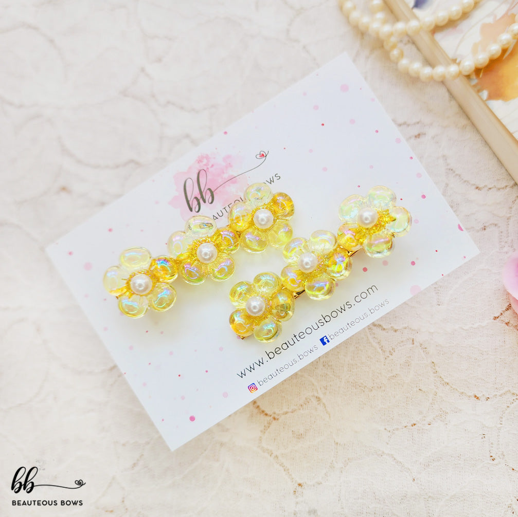 Holographic Pearl Flower Clip pair