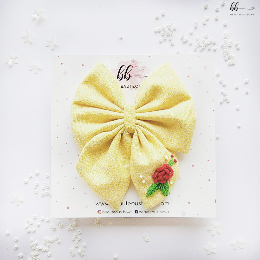 Yellow Rosette Pigtail Hair Bow
