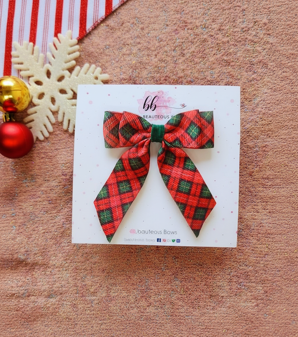 Plaid Printed Tail Bow