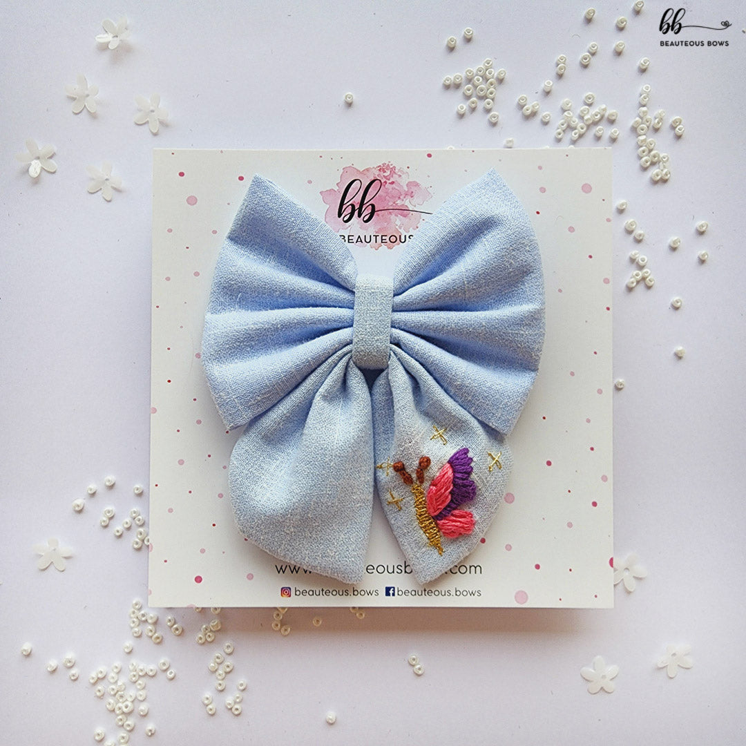 Blue Butterfly Pigtail Hair Bow