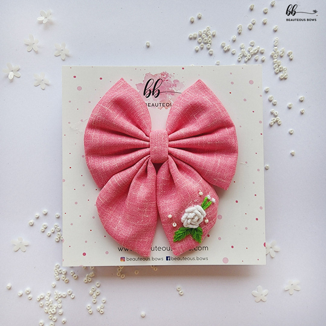 Blush Rosette Pigtail Hair Bow