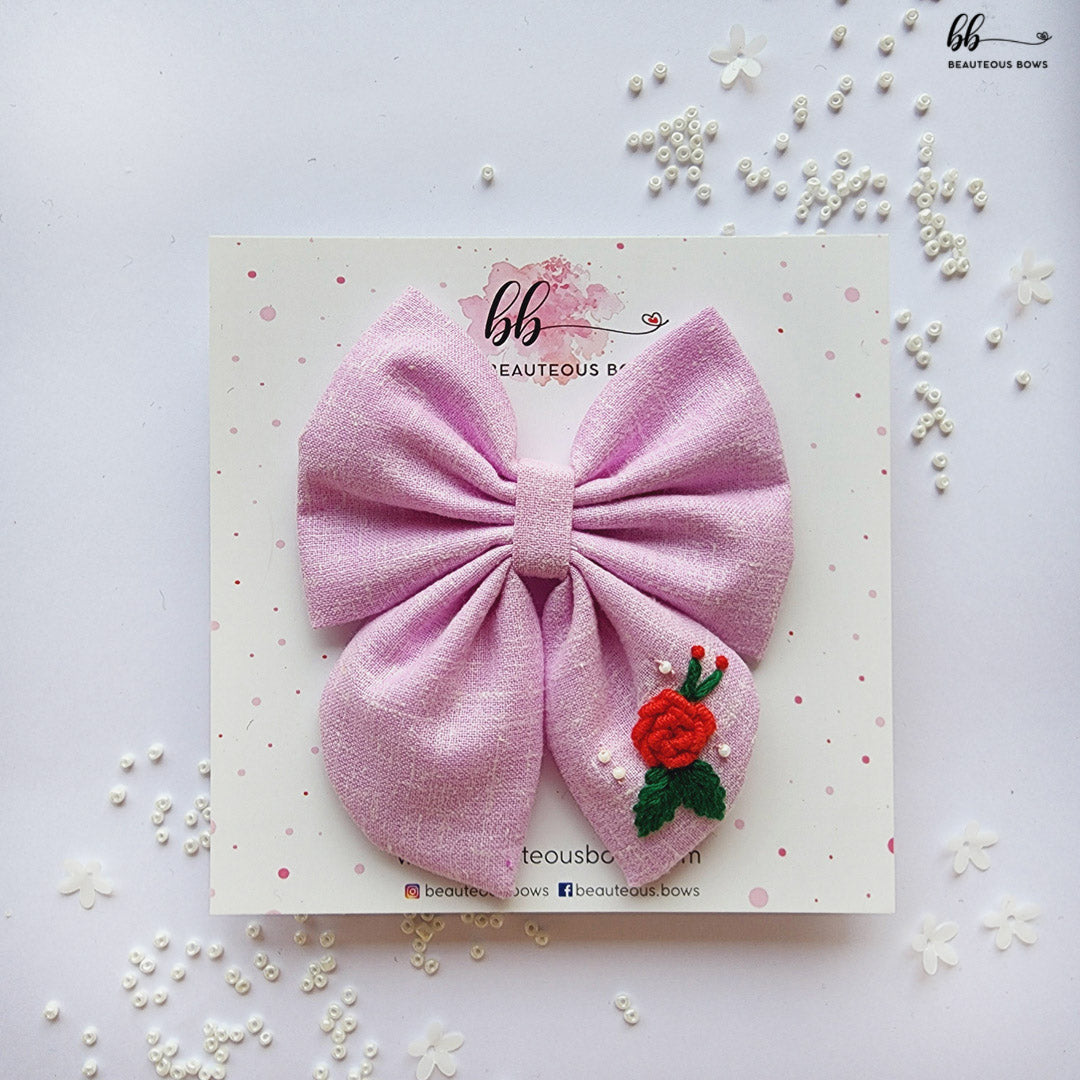 Lavender Rosette Pigtail Hair Bow