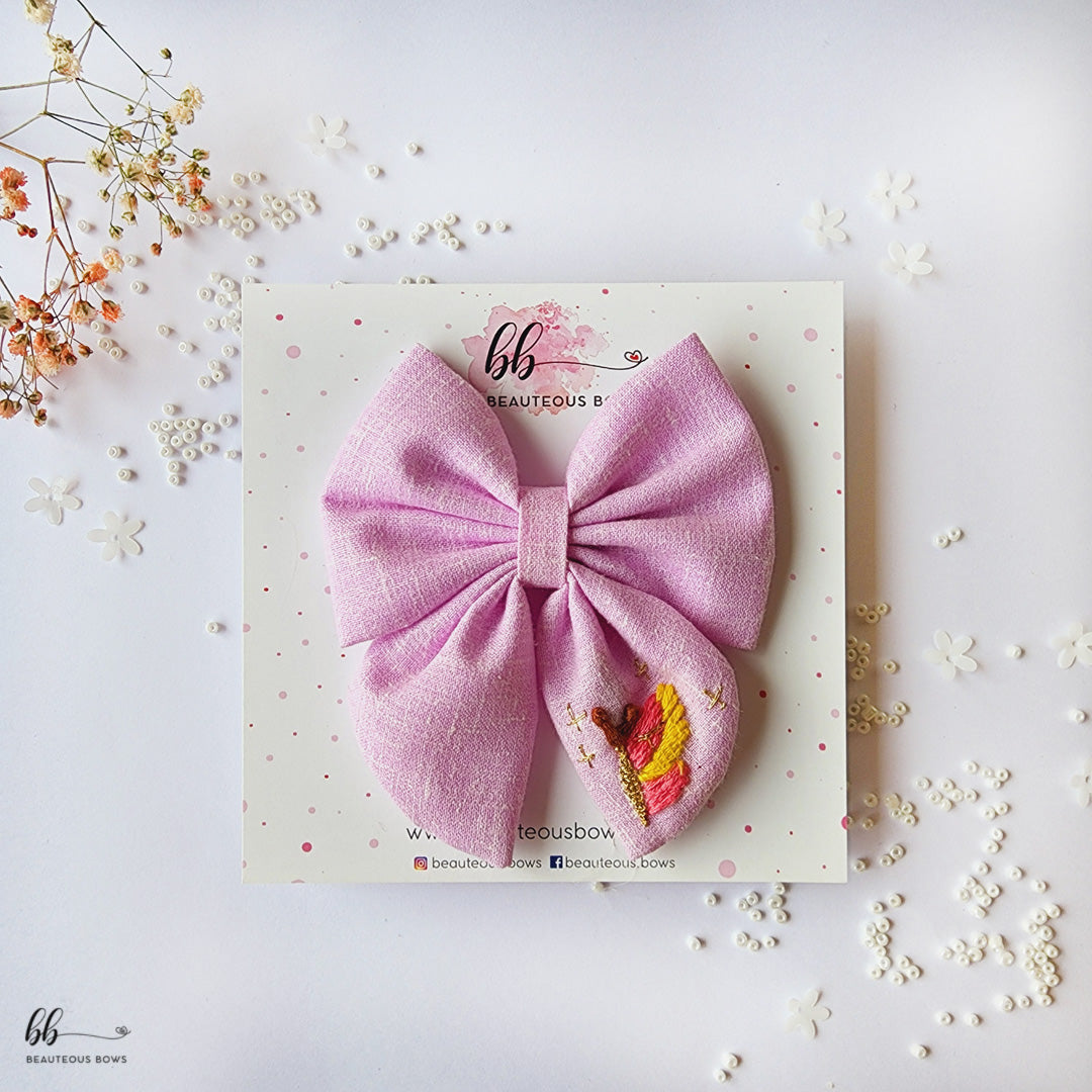 Lavender Butterfly Pigtail Hair Bow