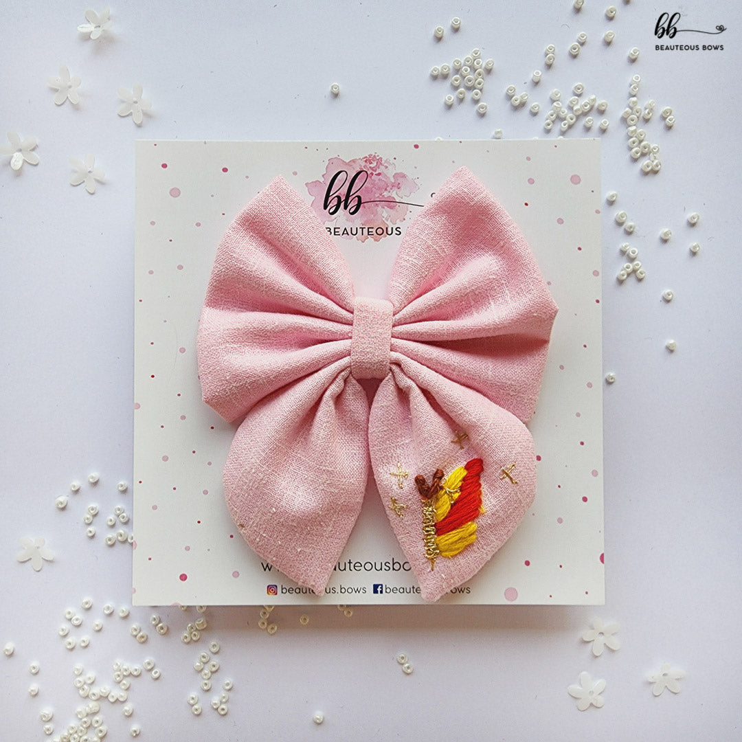 Pink Butterfly Pigtail Hair Bow