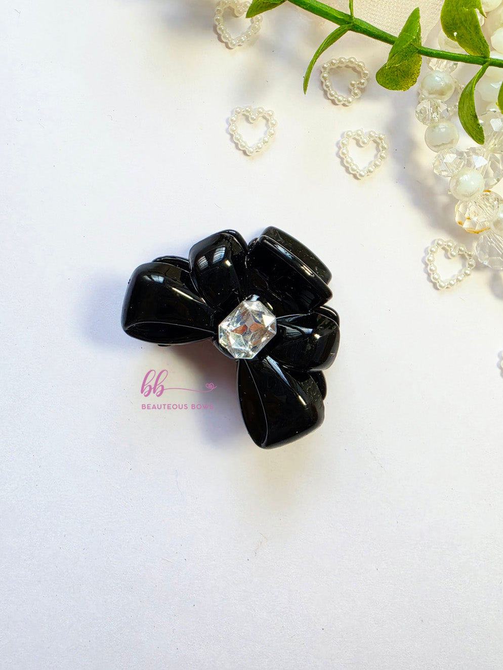 Black Bow Crystal Claw Clip