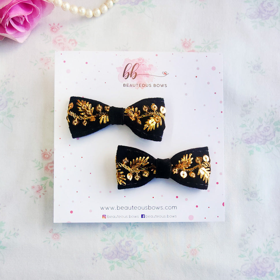 Black Gold Velvet Bow Set
