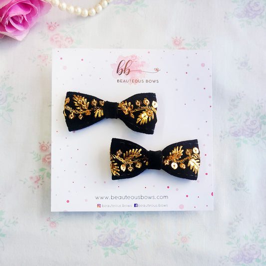 Black Gold Velvet Bow Set