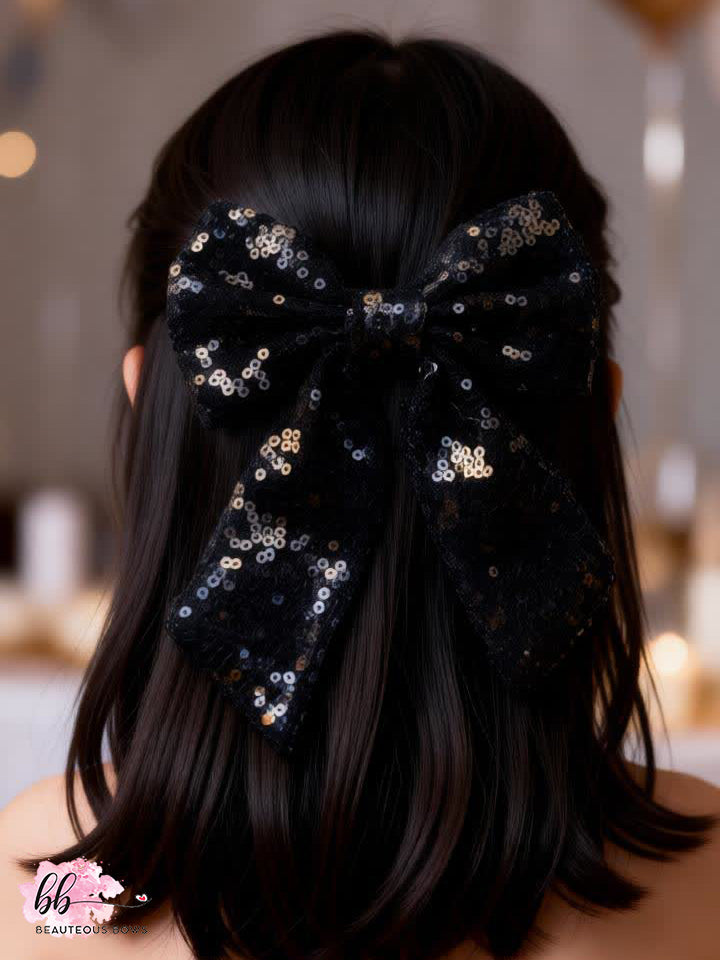 Black Sequin Tail Bow
