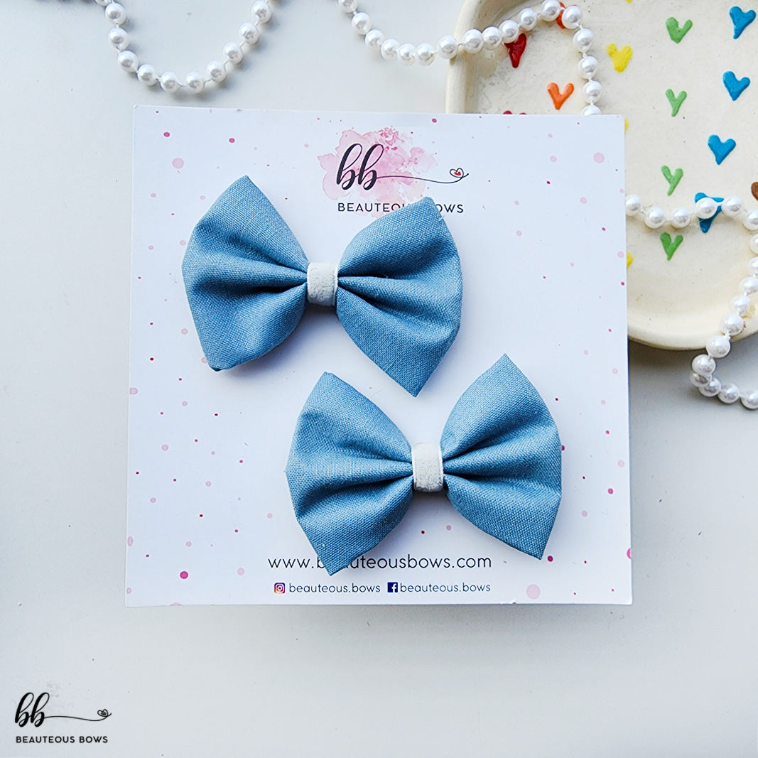 Solid Pale Blue Mini Hair Bow Set
