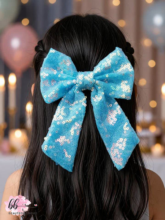 Blue Sequin Tail Bow