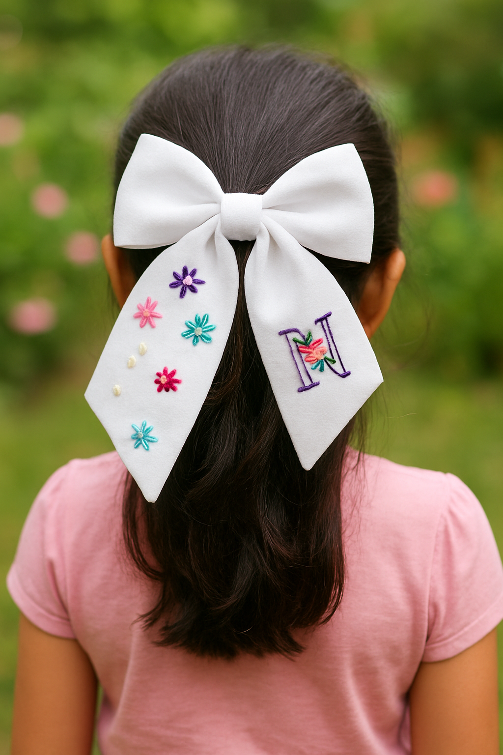 Customised Embroidery Pigtail Bow