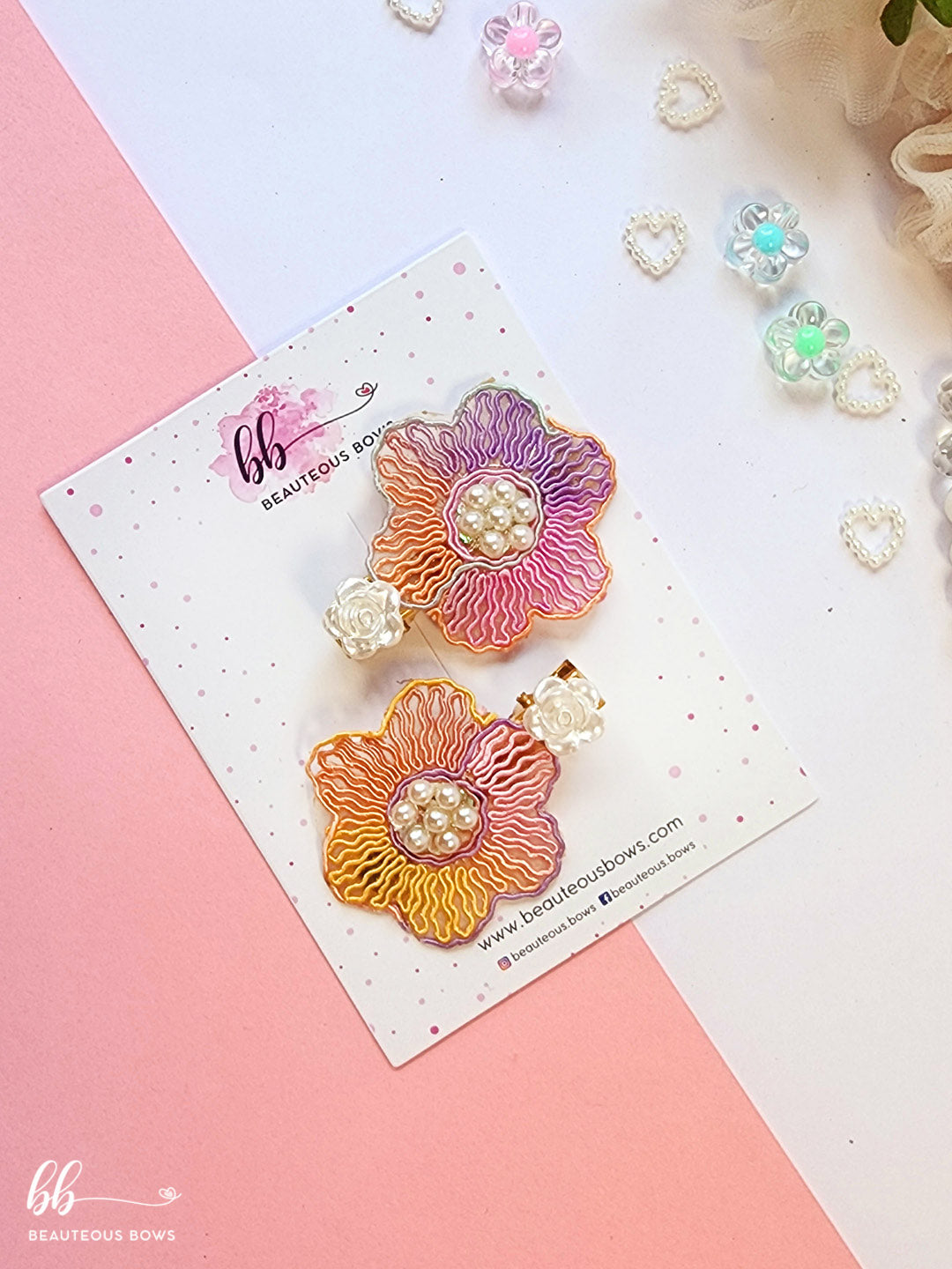 Rainbow Pearl Floral Clip Set