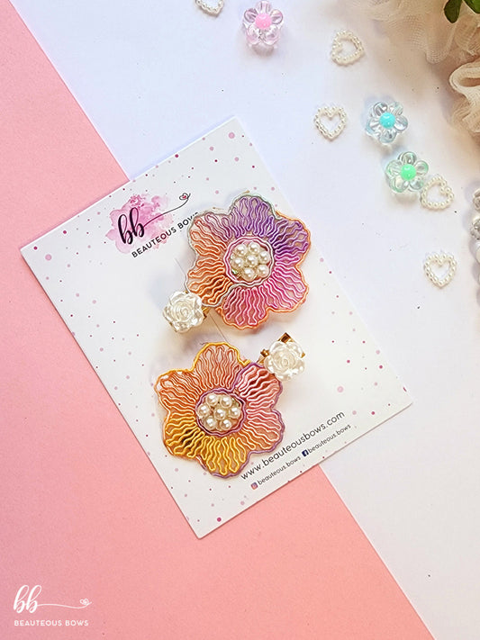 Rainbow Pearl Floral Clip Set