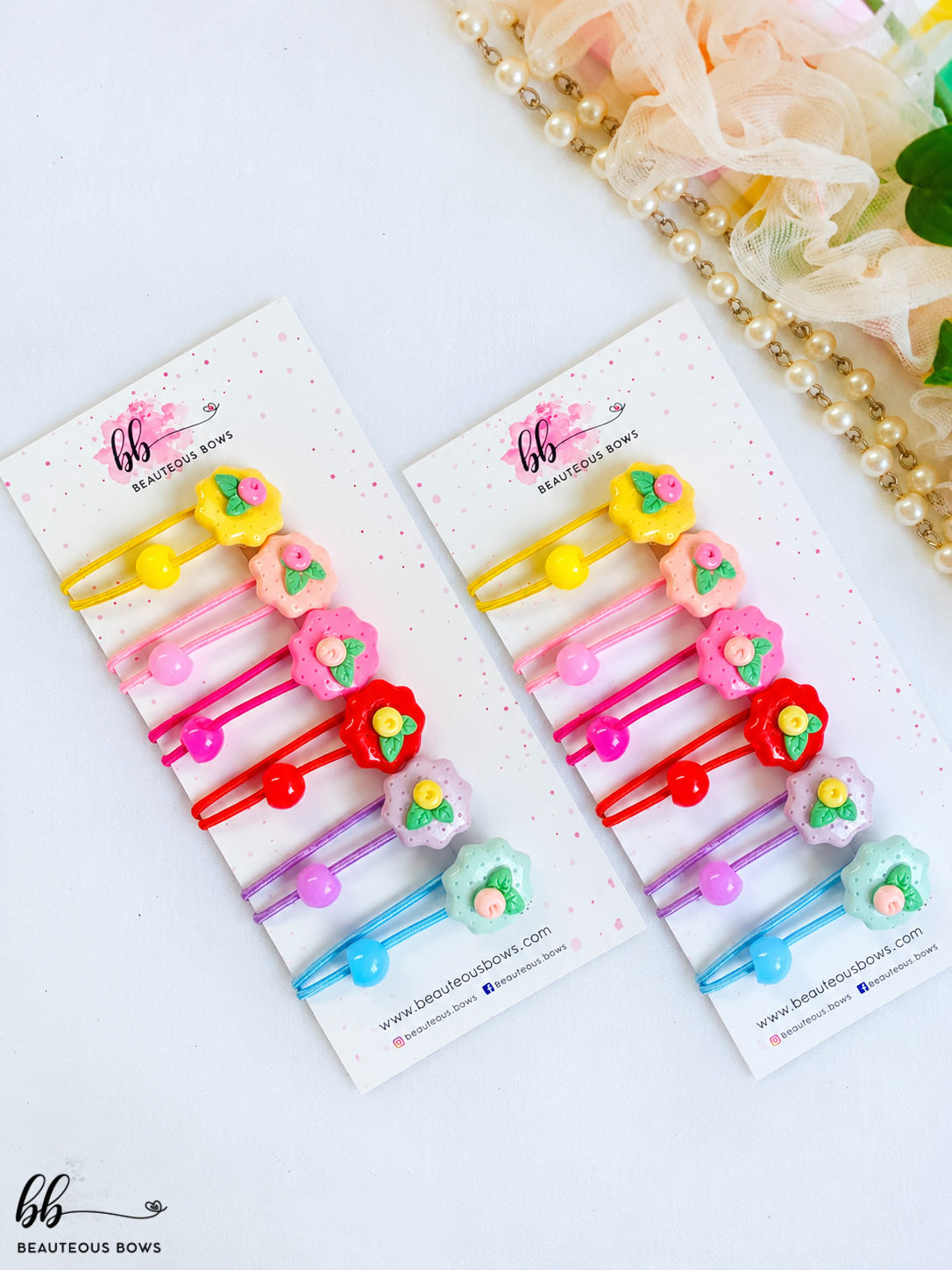 English Flower Charm Hairtie set