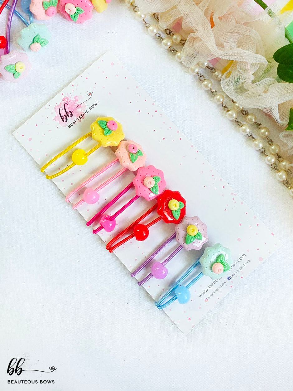 English Flower Charm Hairtie set