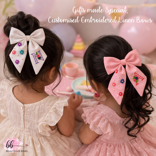 Customised Embroidery Pigtail Bow