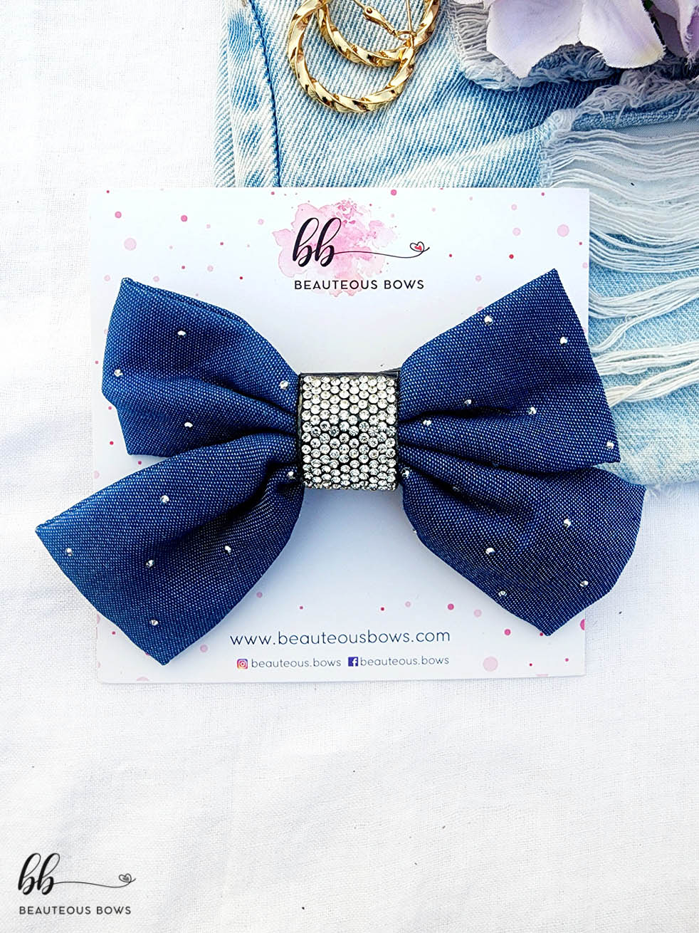Denim Rhinestone Bow