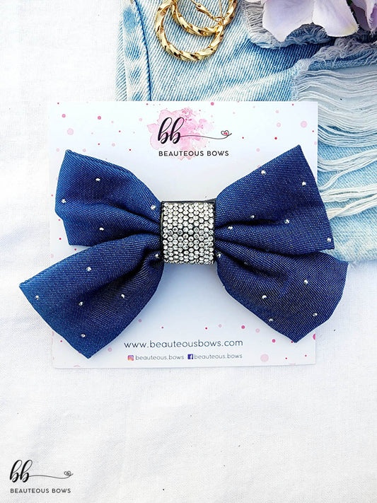 Denim Rhinestone Bow