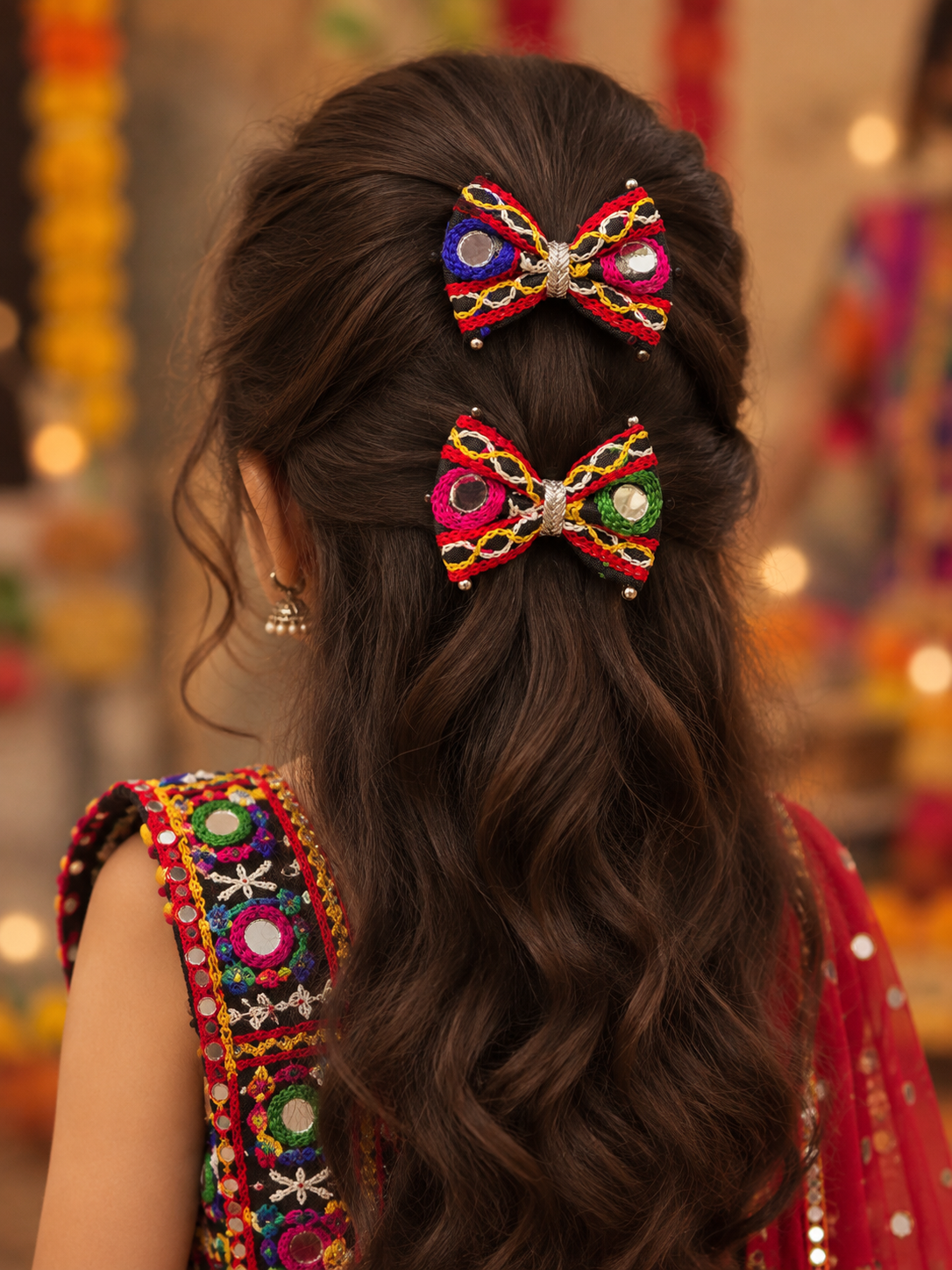 Dholida Navratri Mini Hair Bow Set