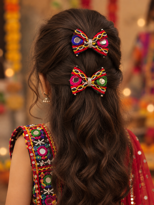 Dholida Navratri Mini Hair Bow Set