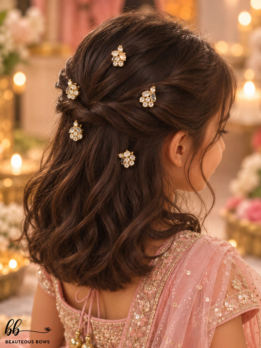 Diamond Flower Ethnic Hair Pins set of 5