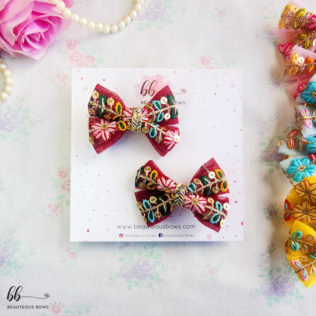 Embroidery Tulle Bow Set