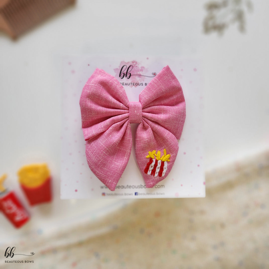 French Fries Pigtail Hair Bow