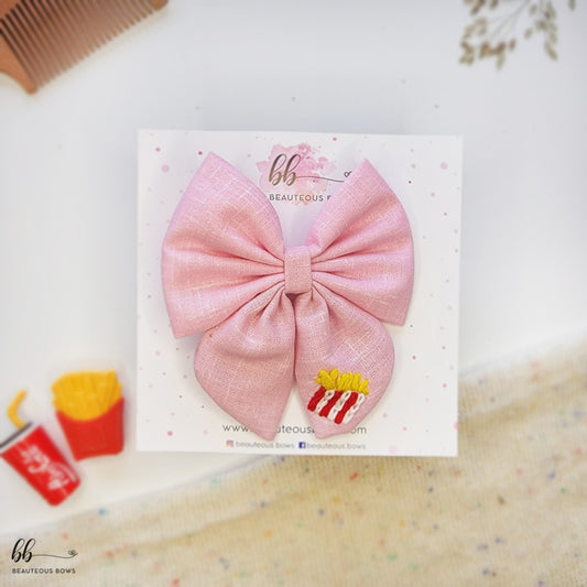French Fries Pigtail Hair Bow