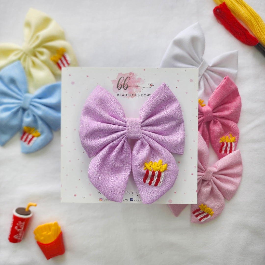 French Fries Pigtail Hair Bow
