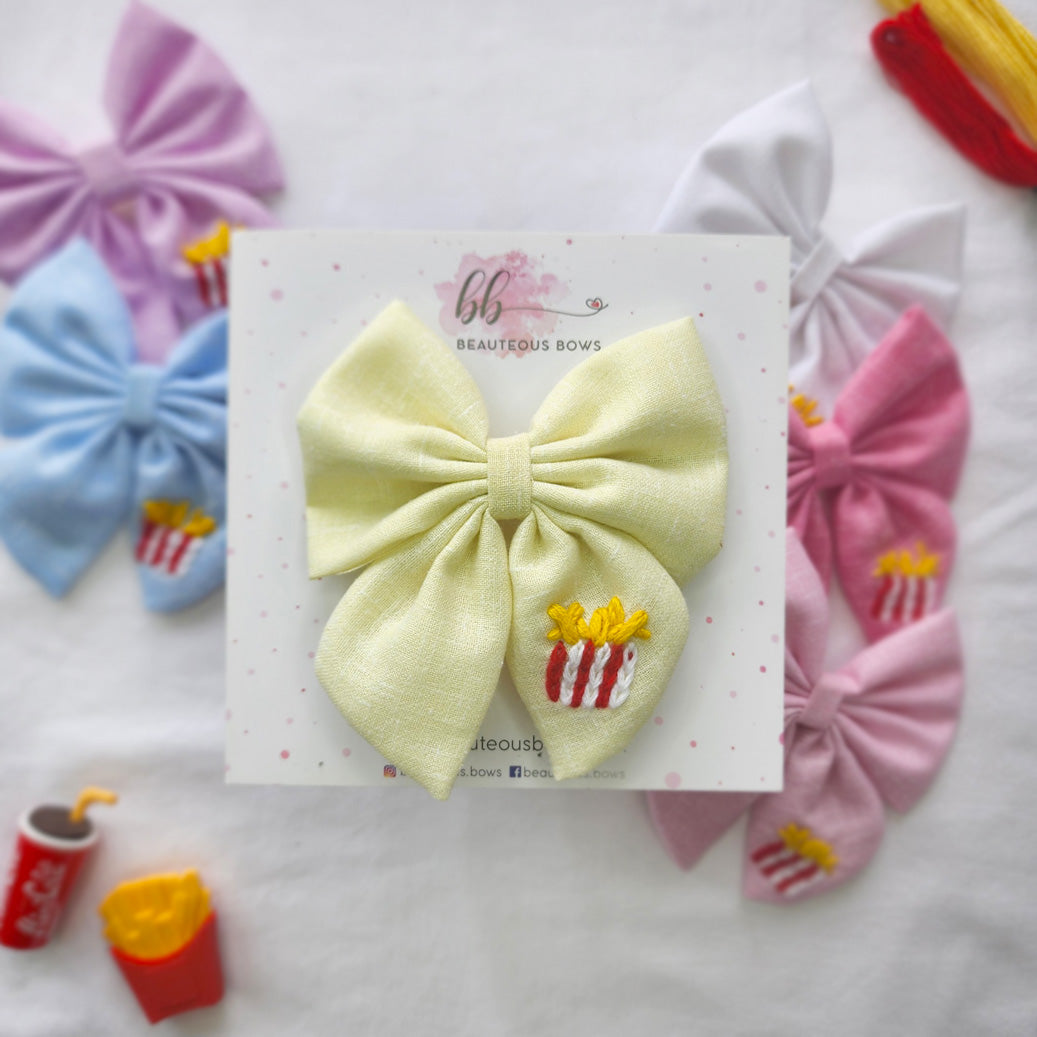French Fries Pigtail Hair Bow