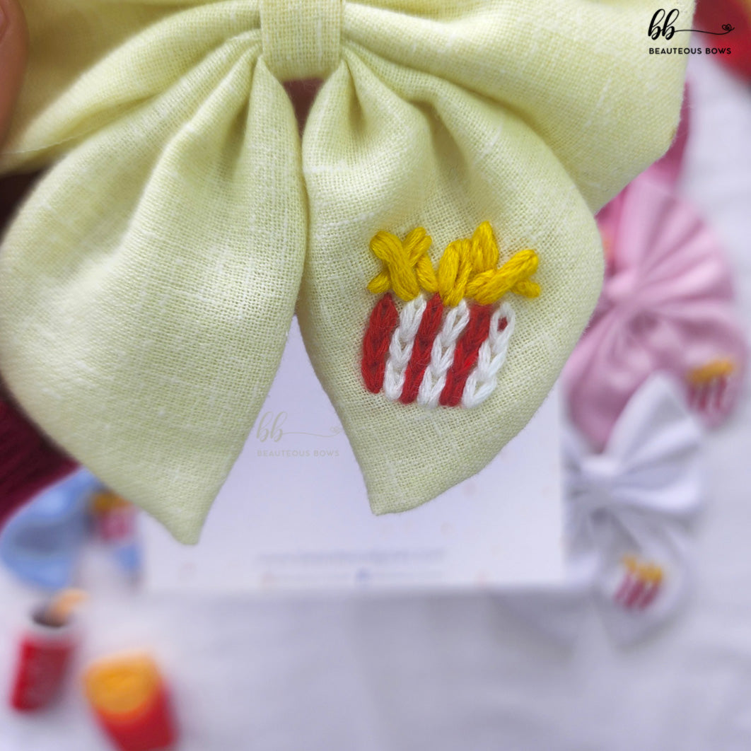 French Fries Pigtail Hair Bow