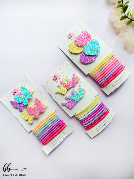 Glitter Hair Tie & Clip Set