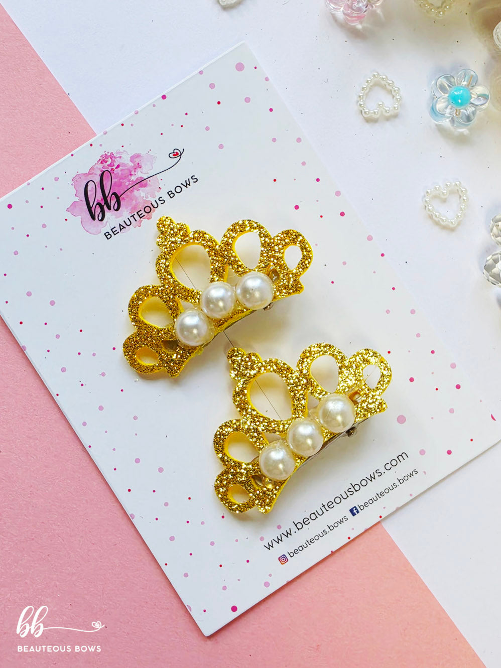 Glitter Crown Pearl Clip Set