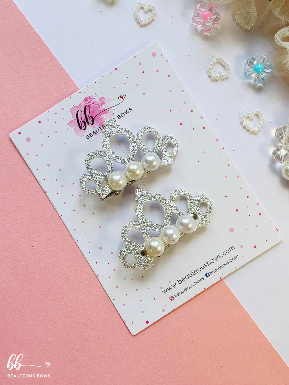 Glitter Crown Pearl Clip Set