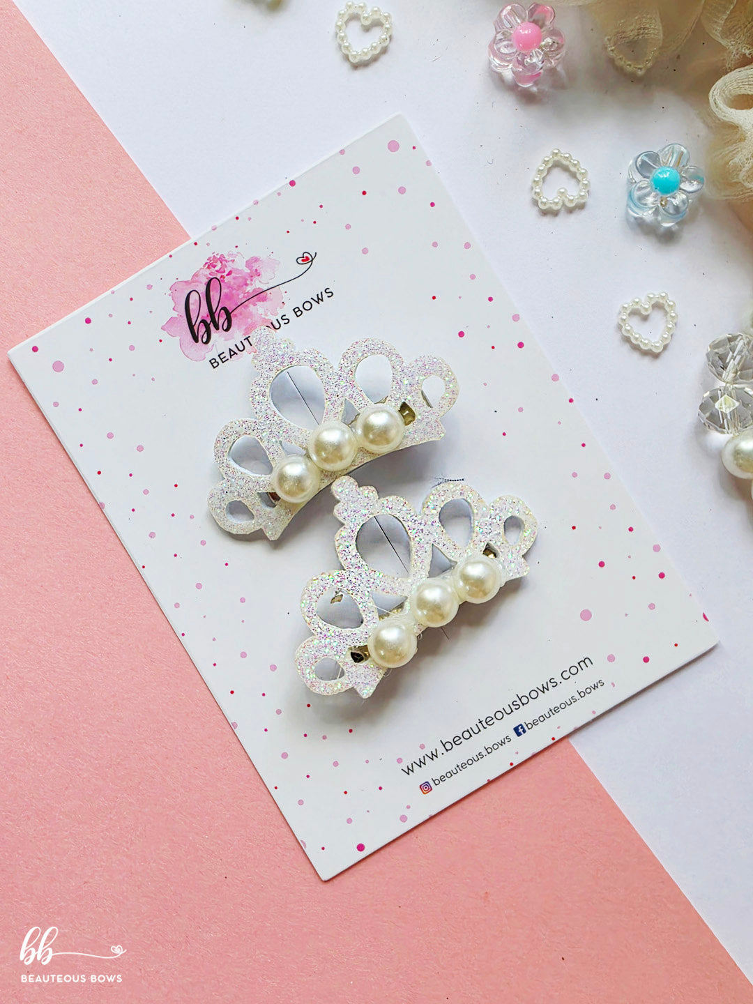 Glitter Crown Pearl Clip Set