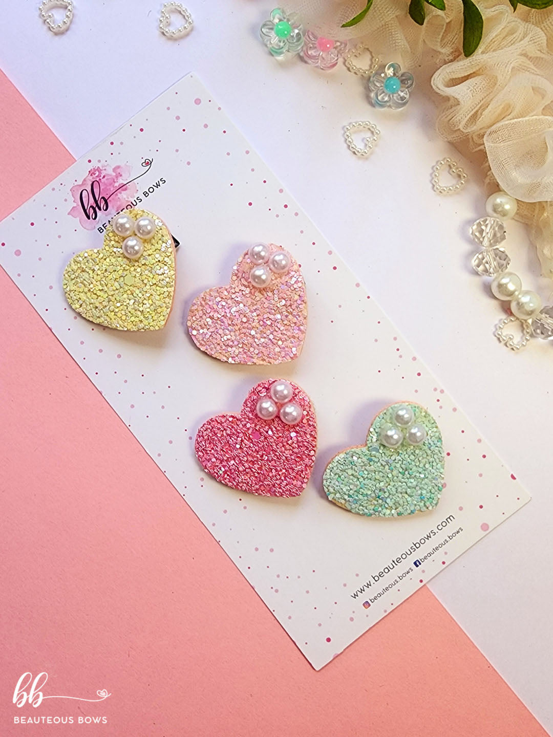 Glitter Hearts Clip Set
